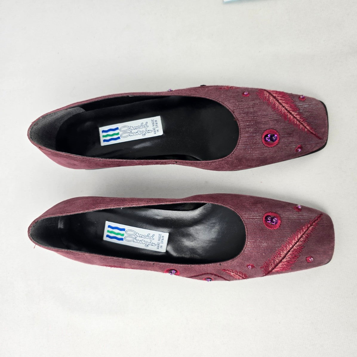 Vintage Arnold Churgin Pink Feather Square Toe Low Heel Shoes Size 7