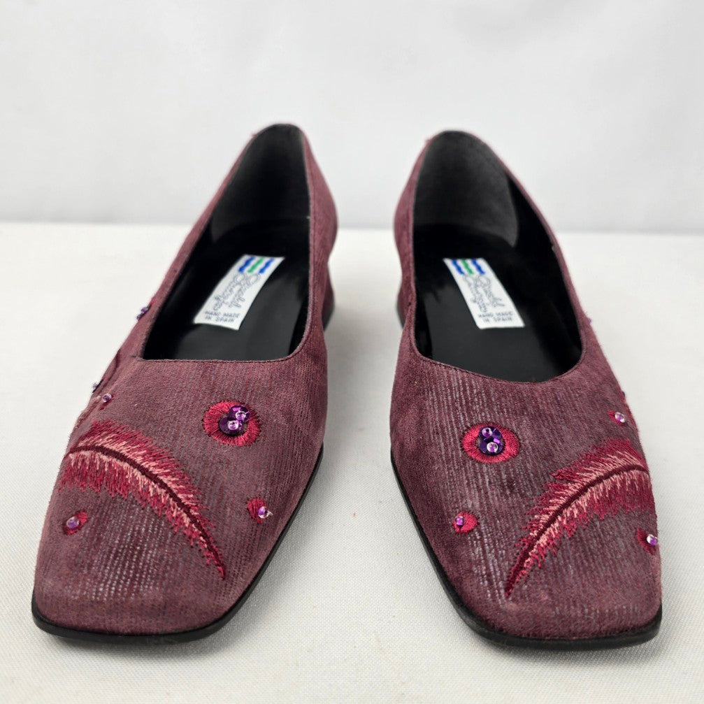 Vintage Arnold Churgin Pink Feather Square Toe Low Heel Shoes Size 7