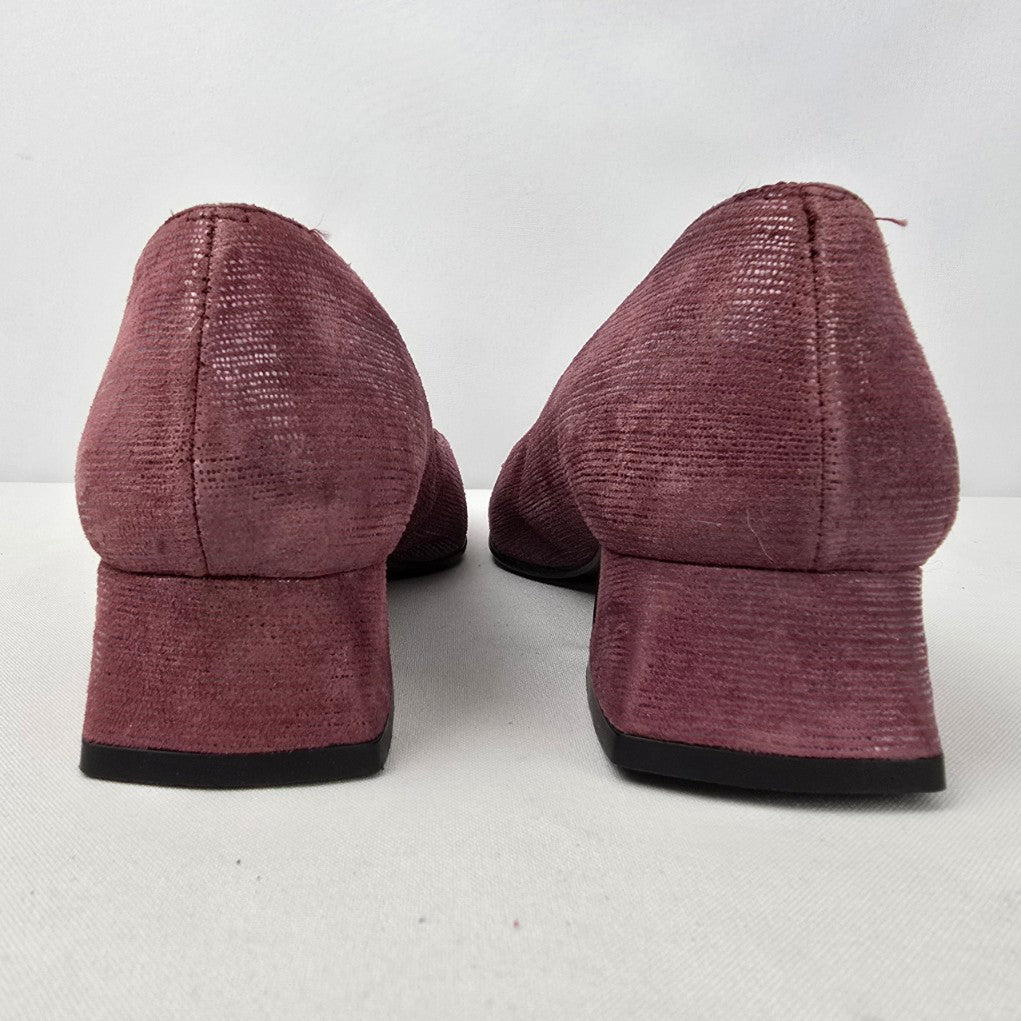 Vintage Arnold Churgin Pink Feather Square Toe Low Heel Shoes Size 7