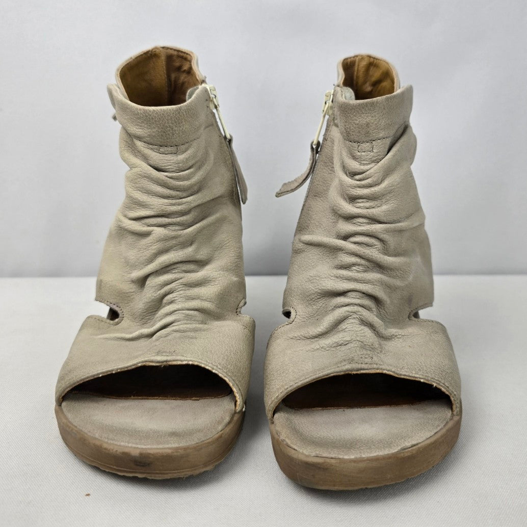 Mjus Grey Leather Gladiator Wedge Sandals Size 6.5