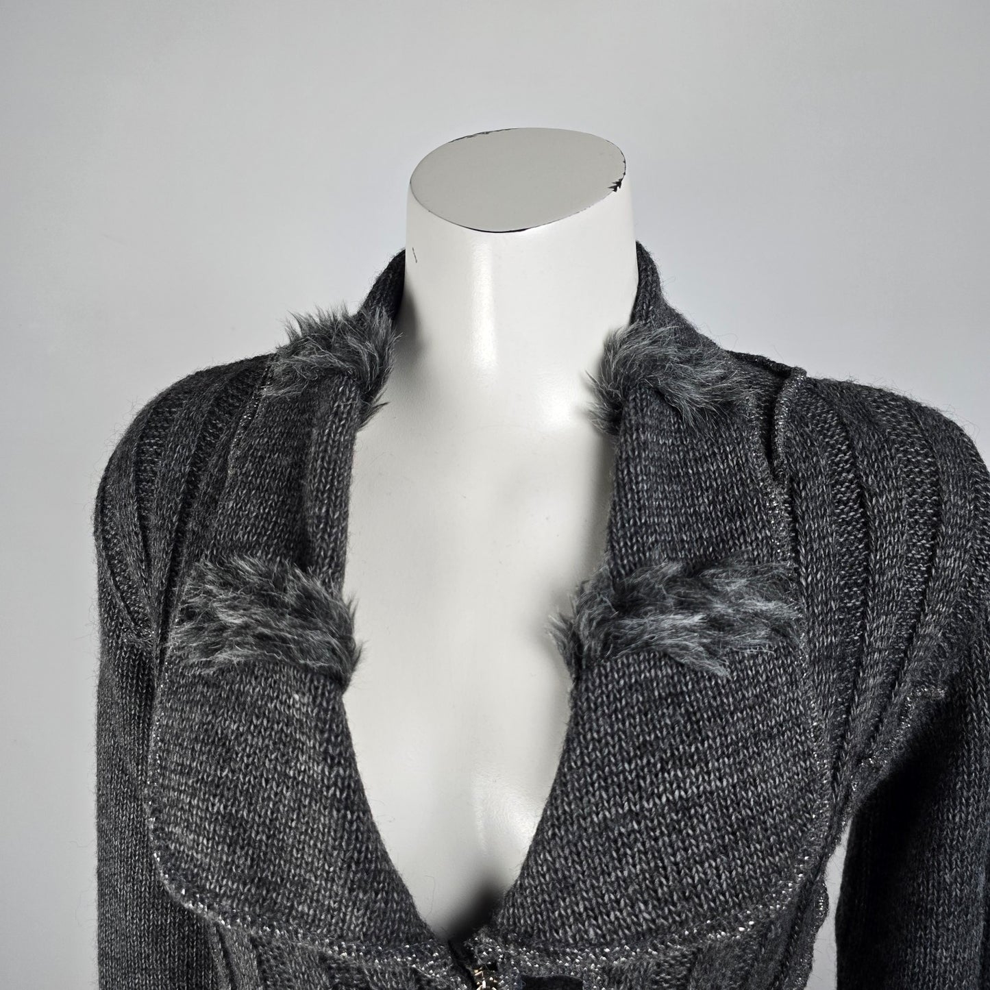 Oreya Grey Floral Detail Knit Cardigan Size S