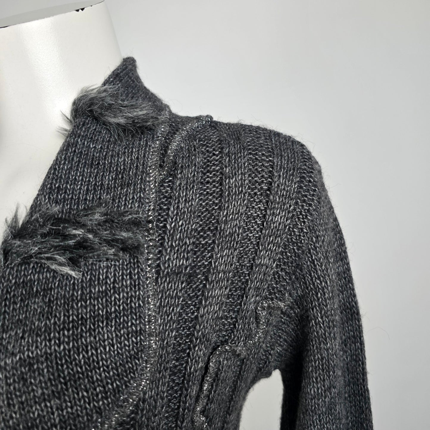 Oreya Grey Floral Detail Knit Cardigan Size S