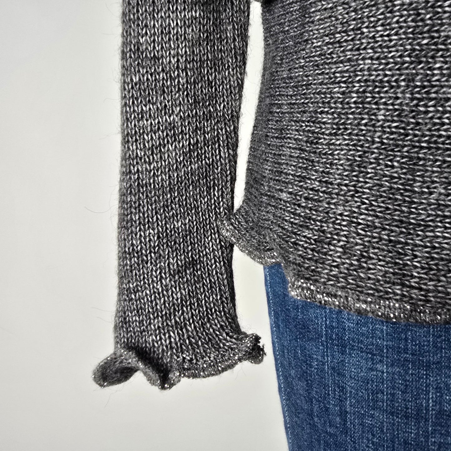 Oreya Grey Floral Detail Knit Cardigan Size S
