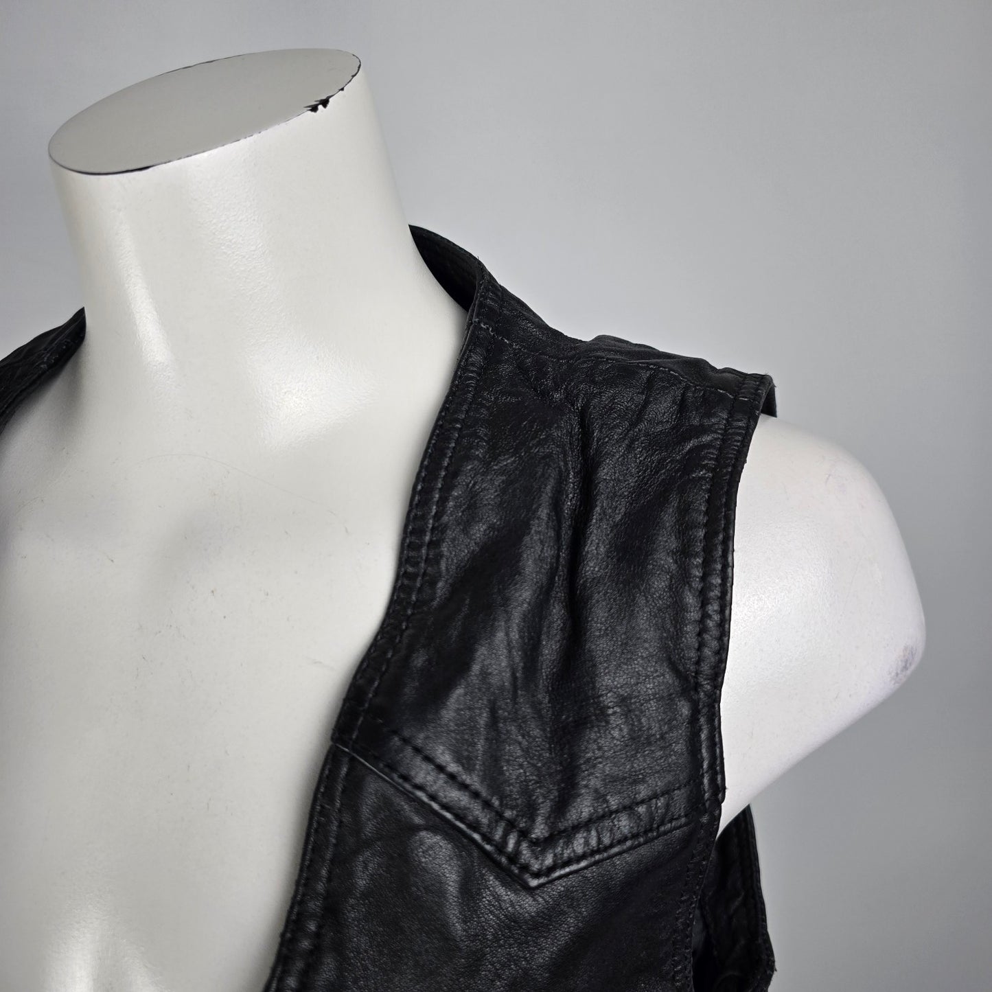 Boutique Of Leathers Black Leather Snap Front Biker Vest Size S