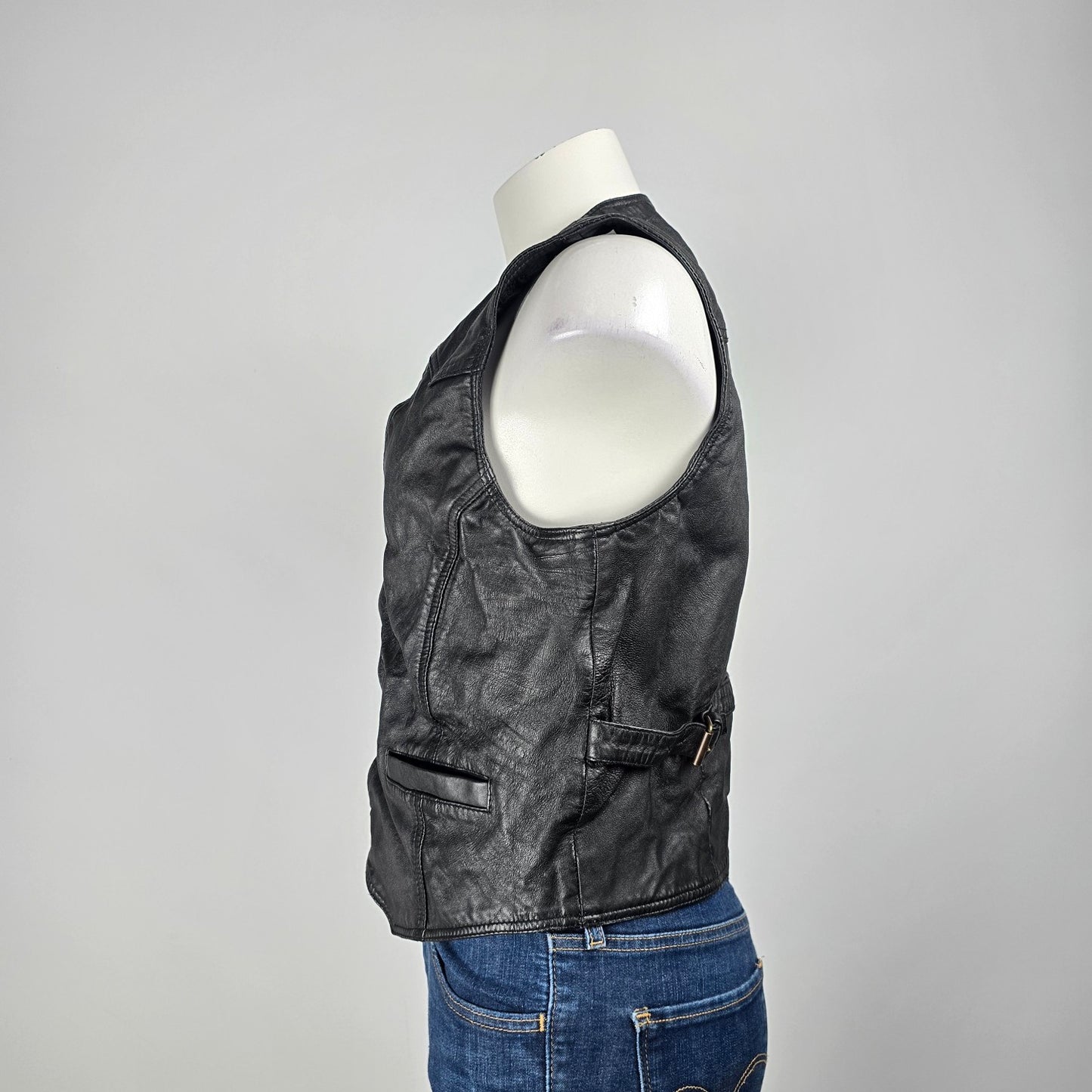 Boutique Of Leathers Black Leather Snap Front Biker Vest Size S