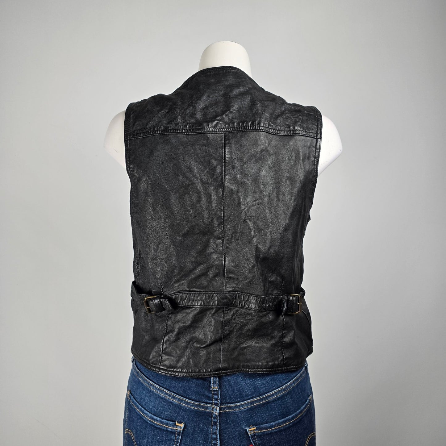 Boutique Of Leathers Black Leather Snap Front Biker Vest Size S