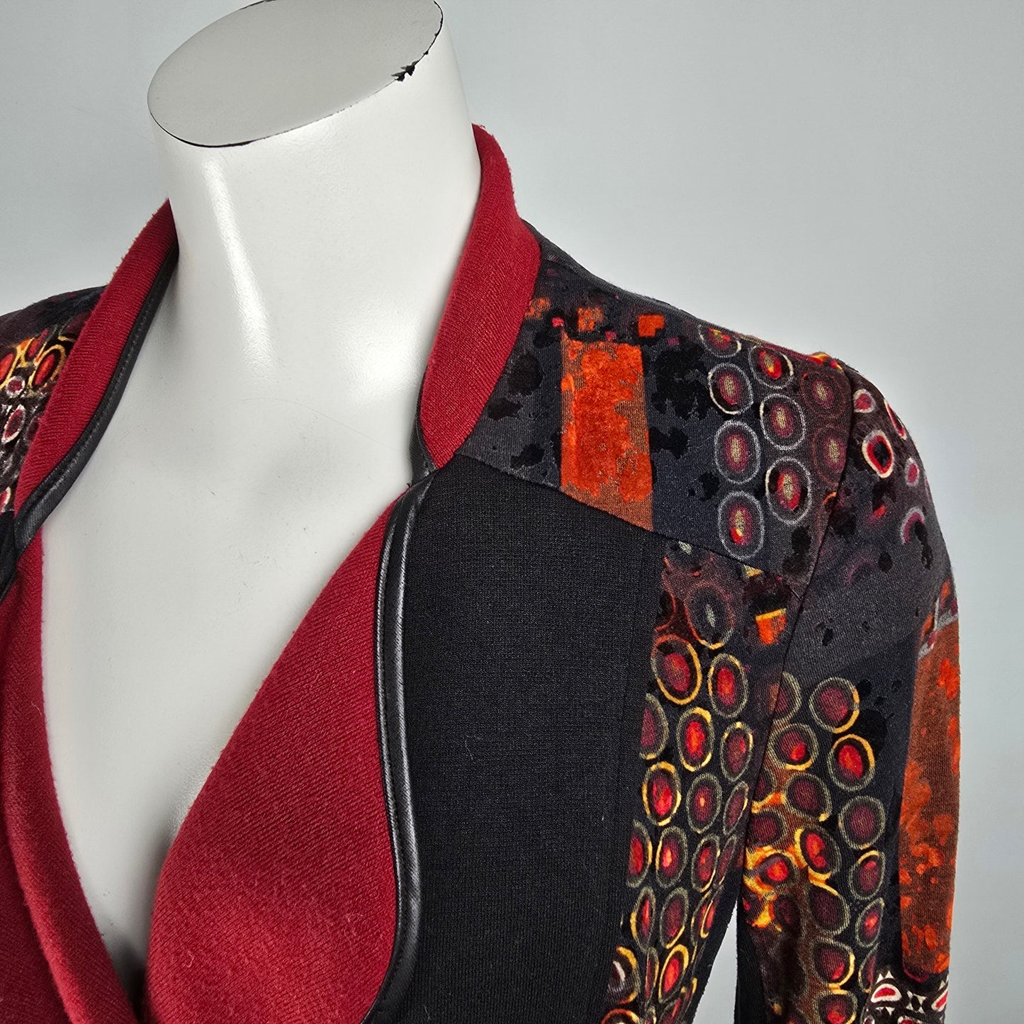 Dolcezza Red Art Print Knit Blazer Jacket Size L