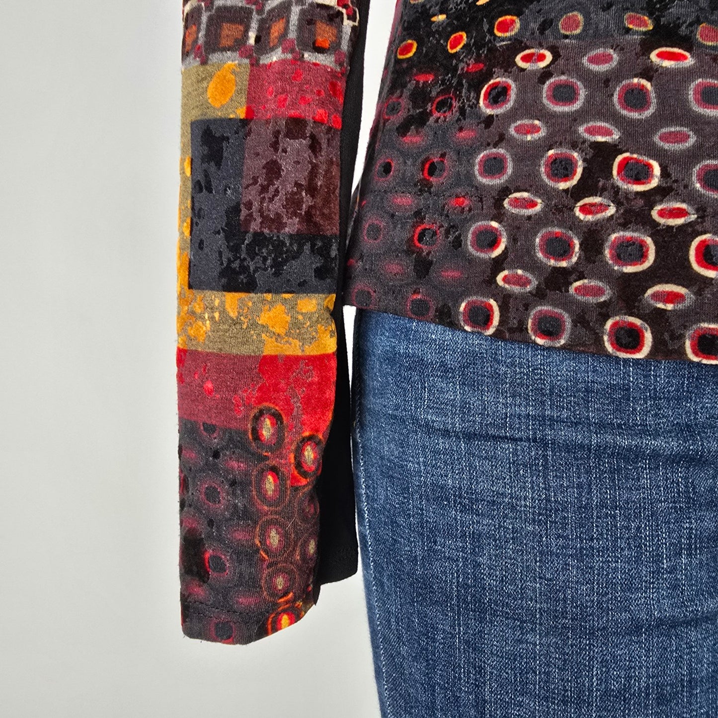 Dolcezza Red Art Print Knit Blazer Jacket Size L