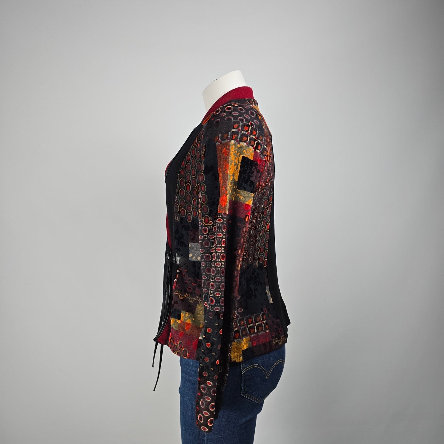 Dolcezza Red Art Print Knit Blazer Jacket Size L