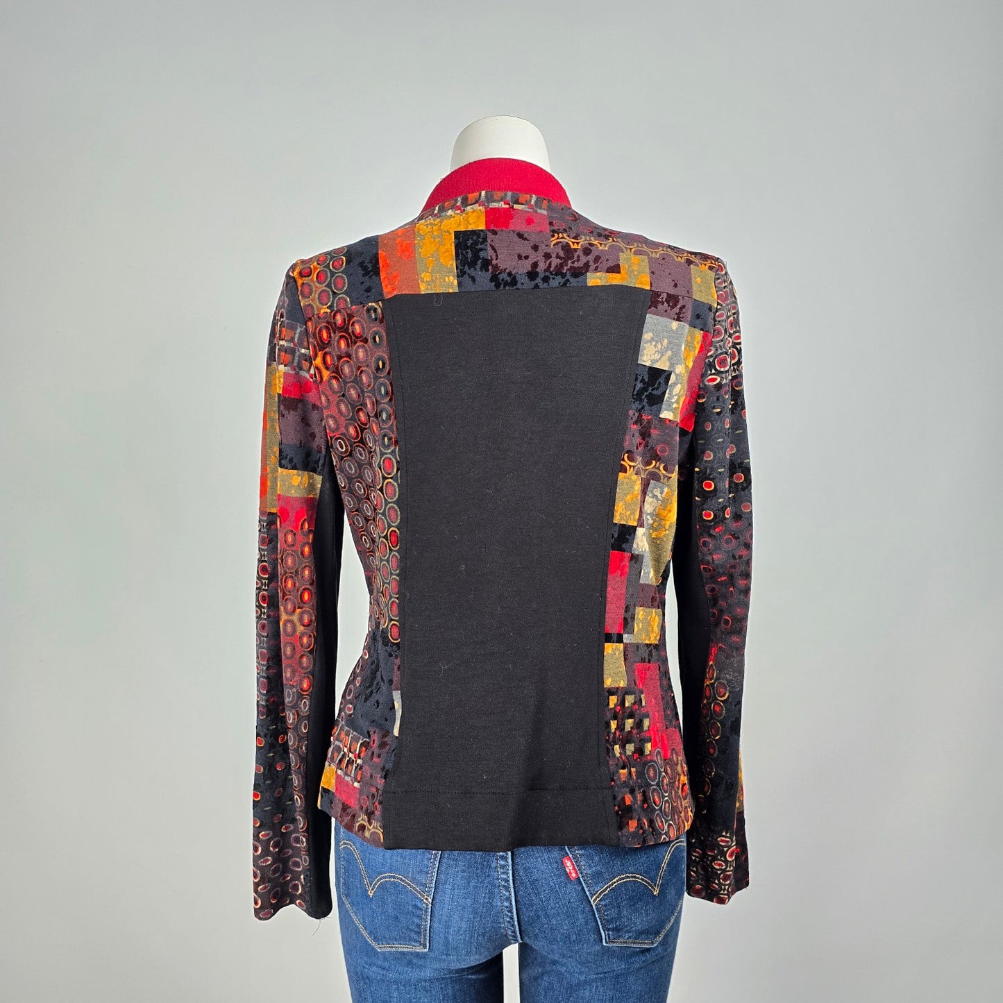Dolcezza Red Art Print Knit Blazer Jacket Size L