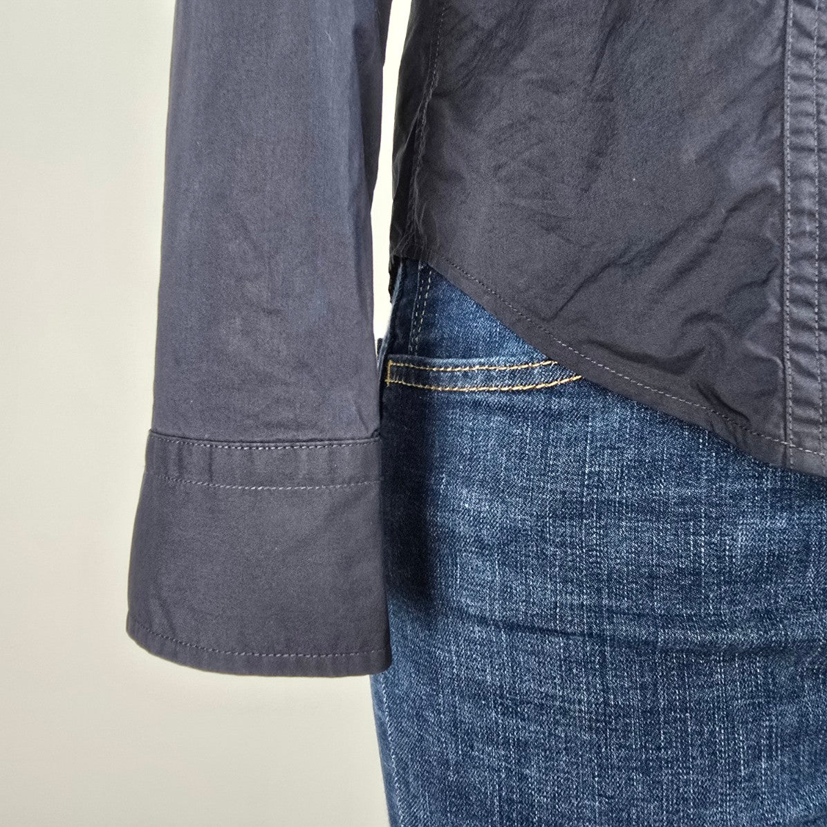 Talbots Petites Navy Blue Cotton Ruffle Detail Button Up Blouse Size 6p
