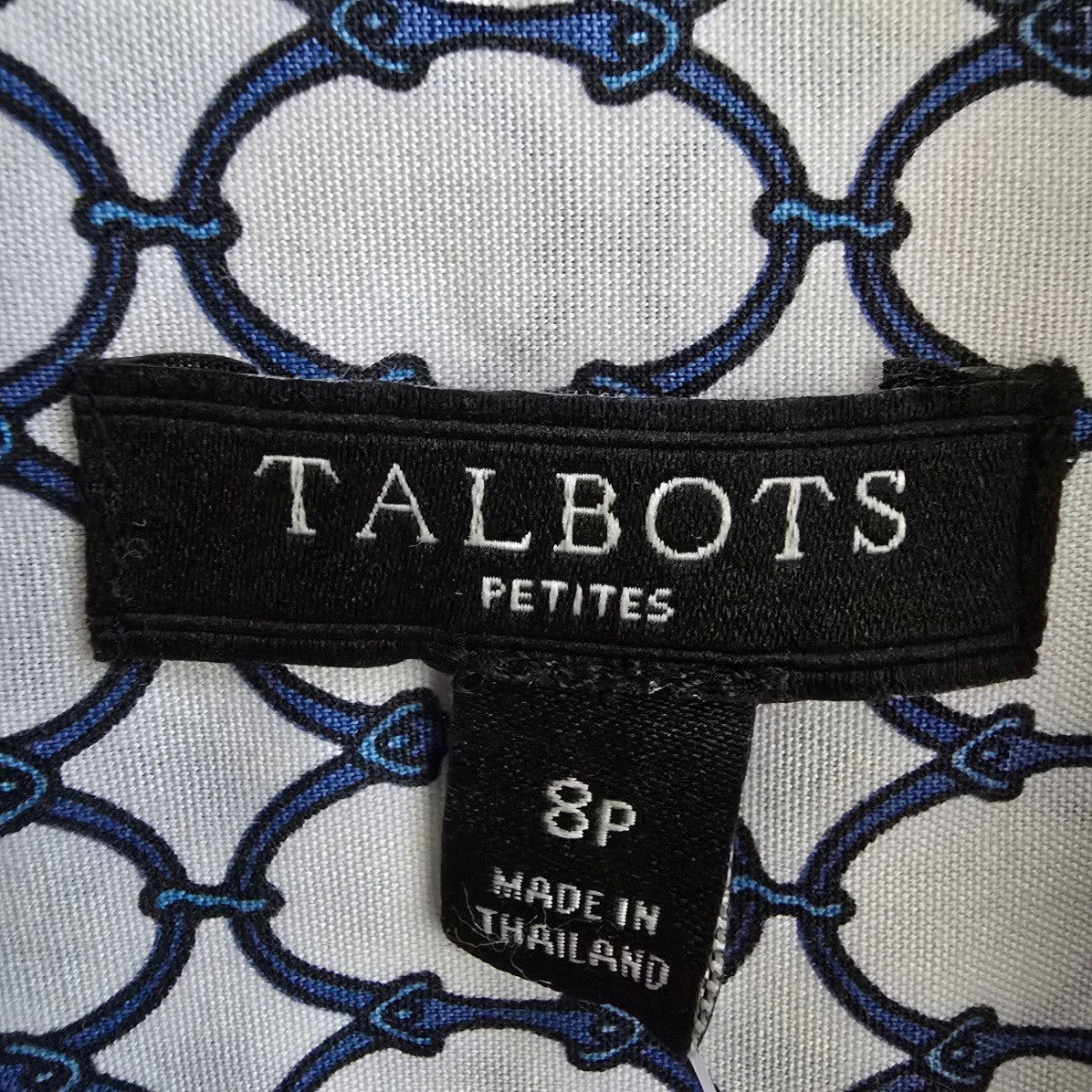 Talbots Petites White Chain Print Cotton Button Up Blouse Top Size 8p