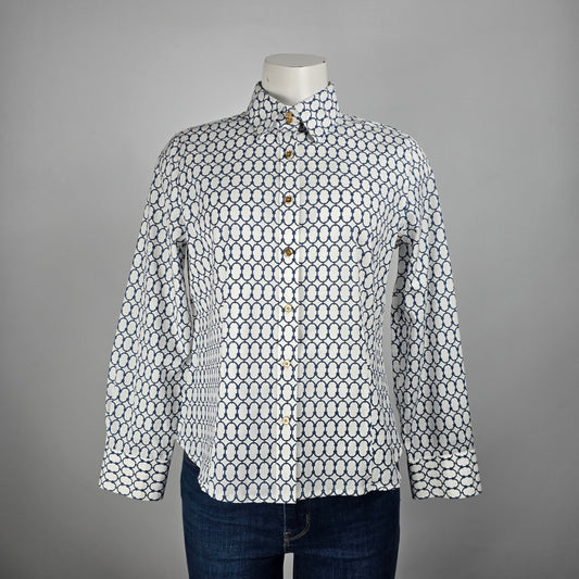 Talbots Petites White Chain Print Cotton Button Up Blouse Top Size 8p