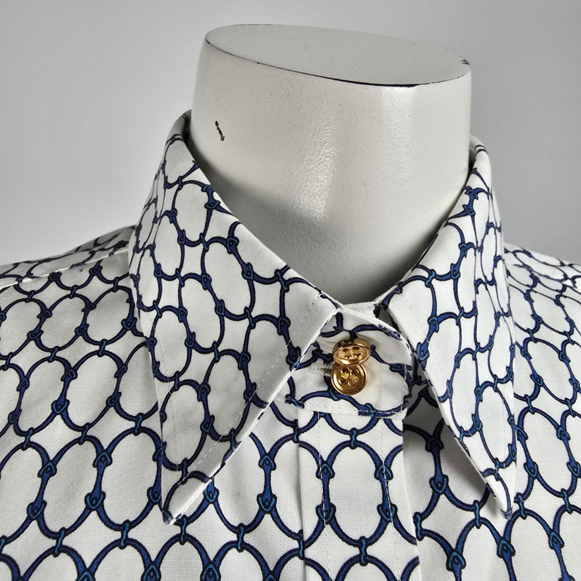 Talbots Petites White Chain Print Cotton Button Up Blouse Top Size 8p