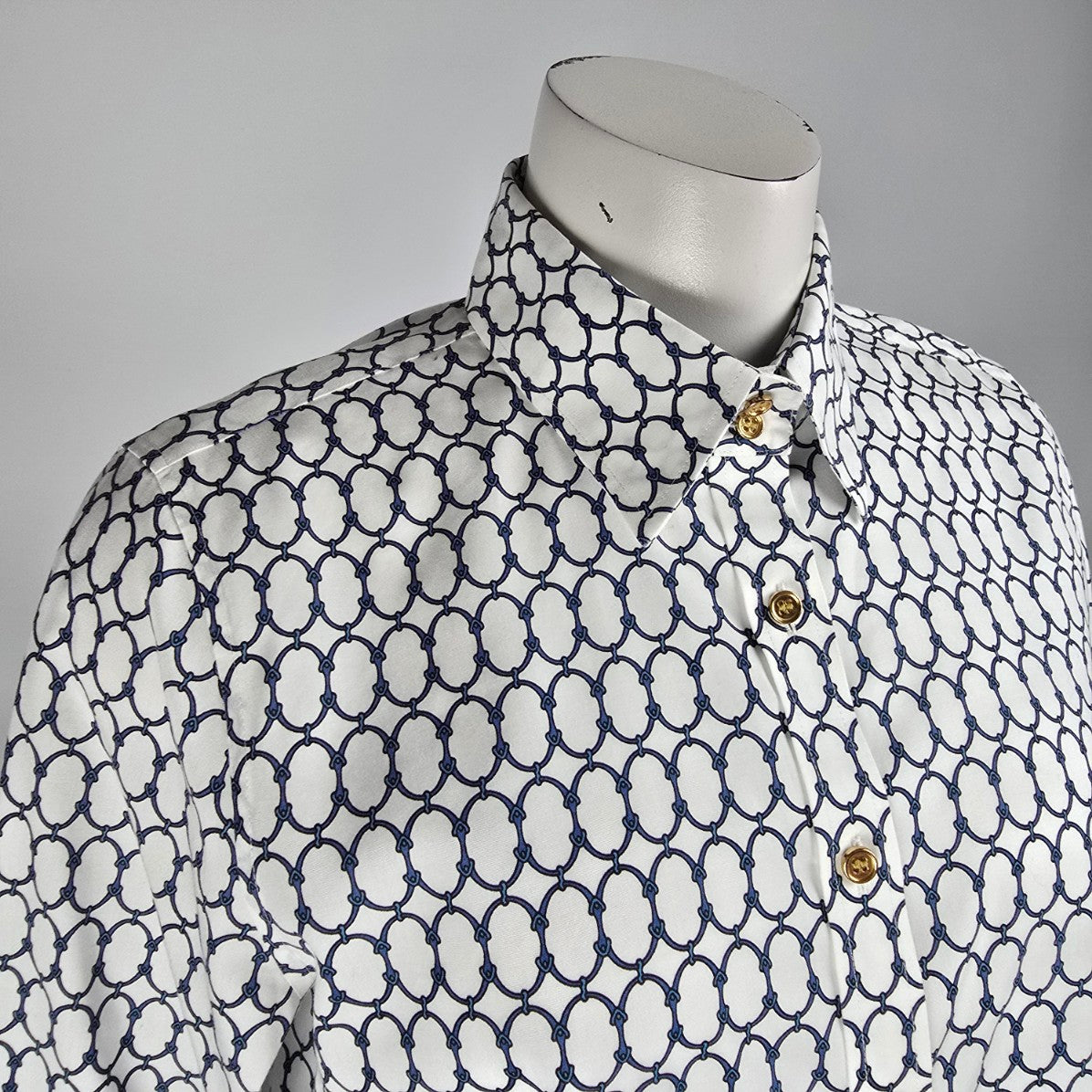 Talbots Petites White Chain Print Cotton Button Up Blouse Top Size 8p