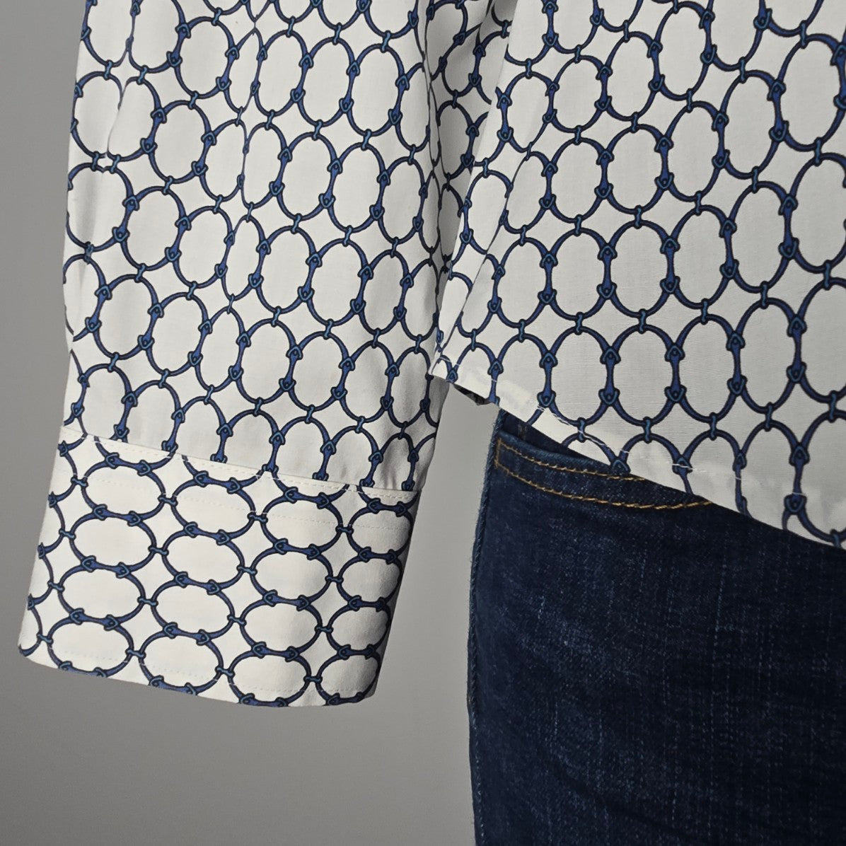 Talbots Petites White Chain Print Cotton Button Up Blouse Top Size 8p