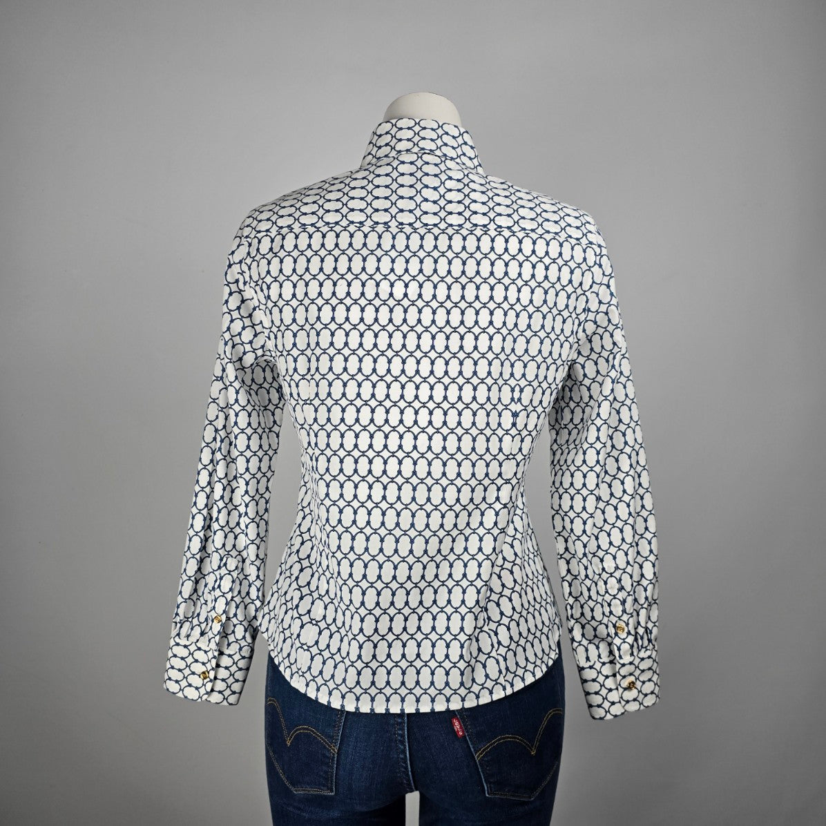 Talbots Petites White Chain Print Cotton Button Up Blouse Top Size 8p