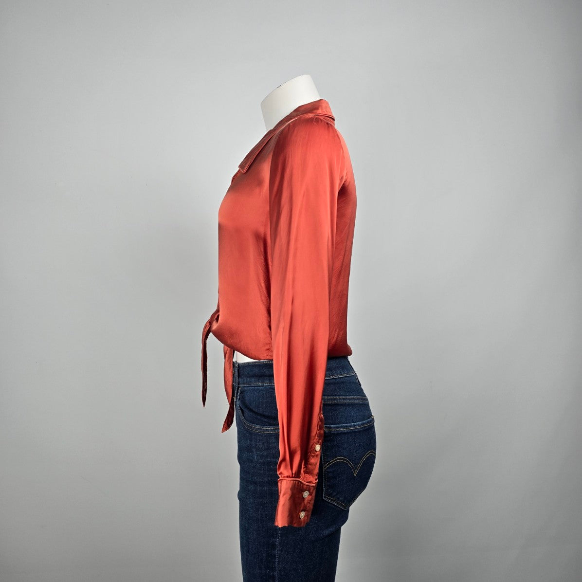 Wilfred Rust Orange Silky Tie Front Blouse Size XS