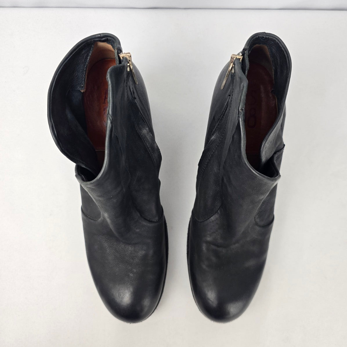 AS98 Black Leather Chunky Heel Ankle Boots Size 11