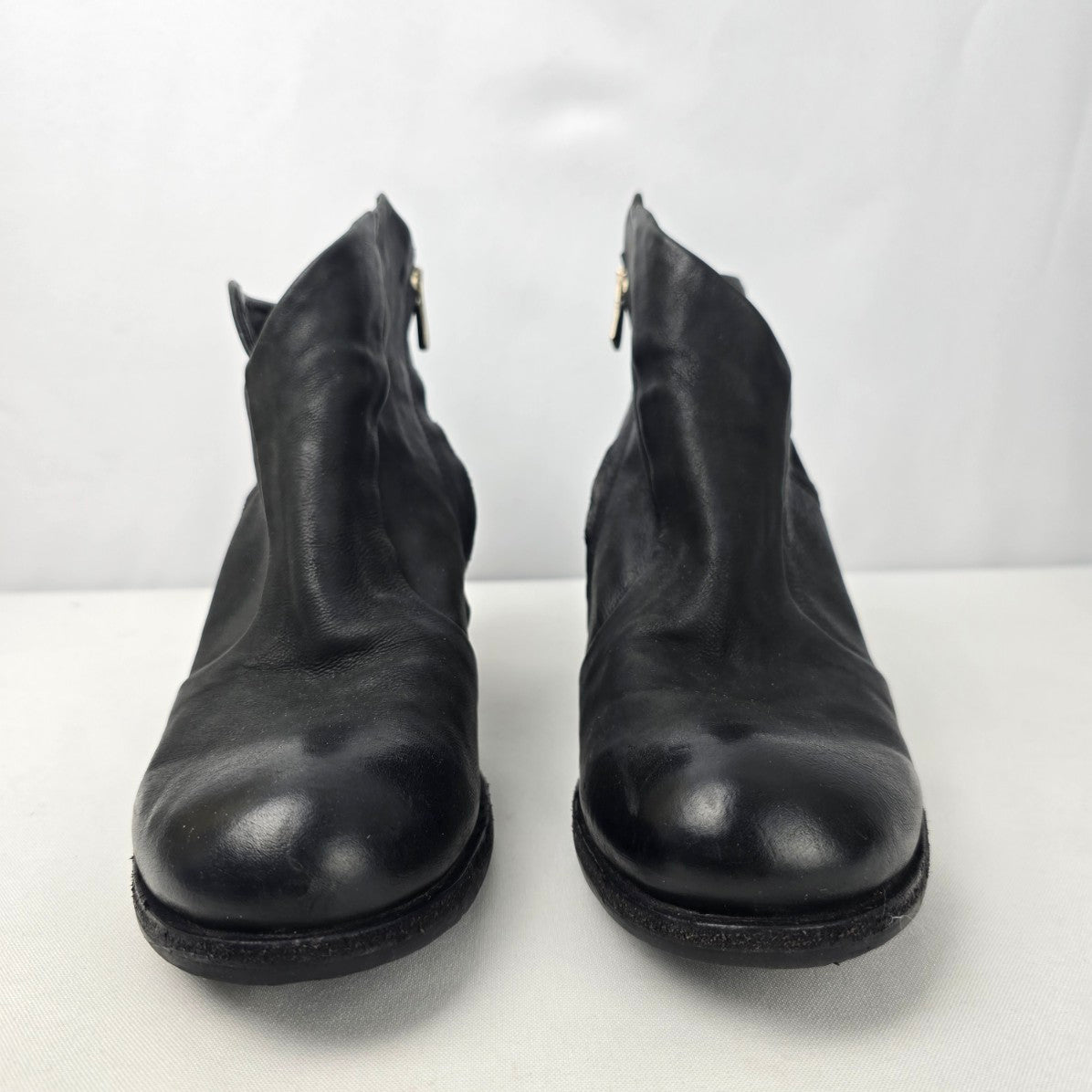 AS98 Black Leather Chunky Heel Ankle Boots Size 11