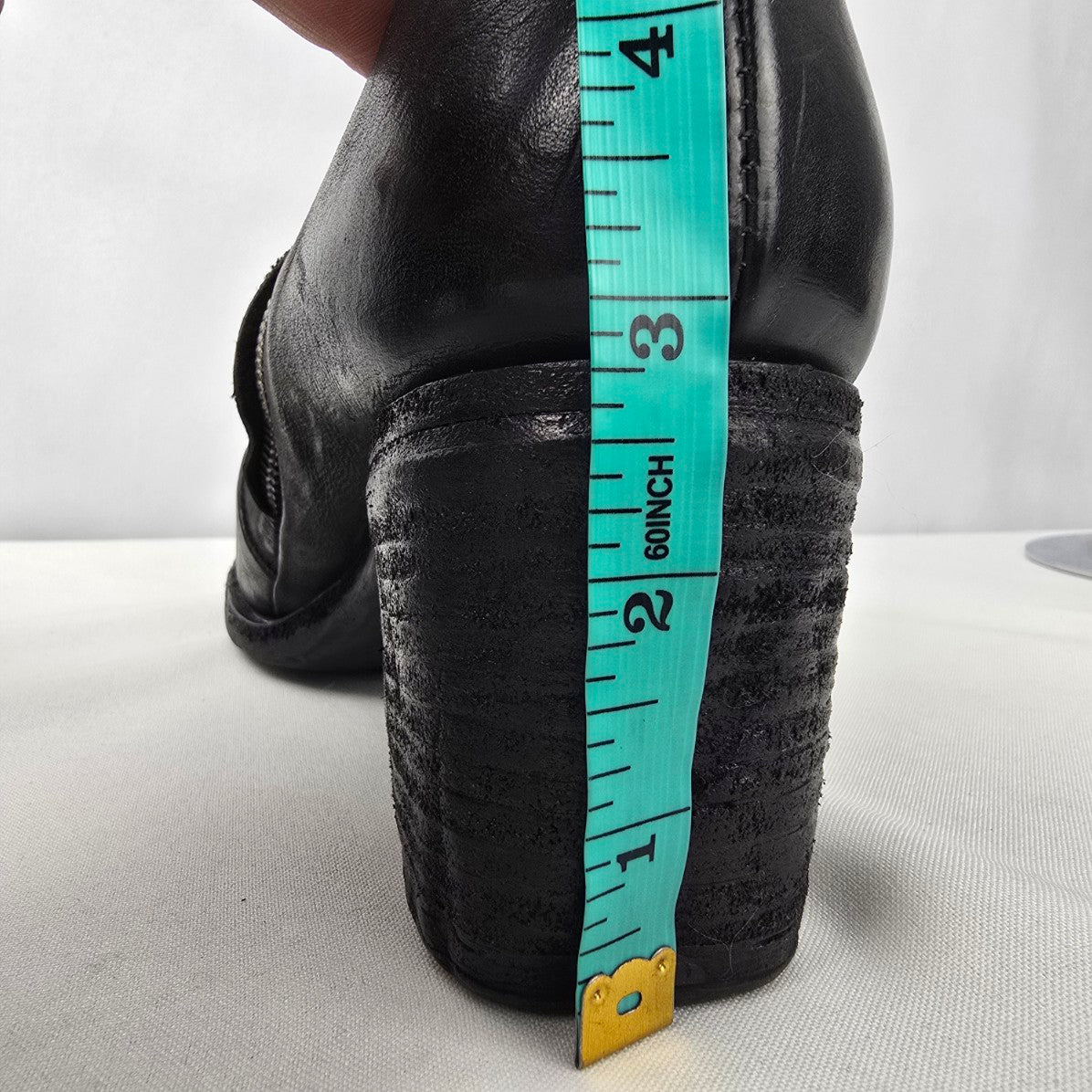 AS98 Black Leather Chunky Heel Ankle Boots Size 11