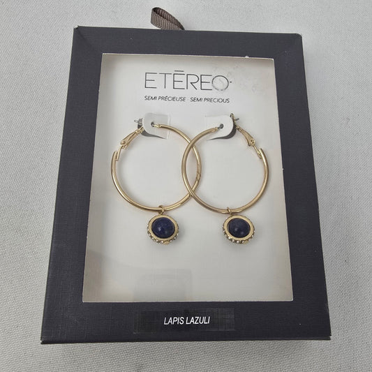 Etereo Gold Tone Blue Lapis Semi Precious Stone Hoop Earrings