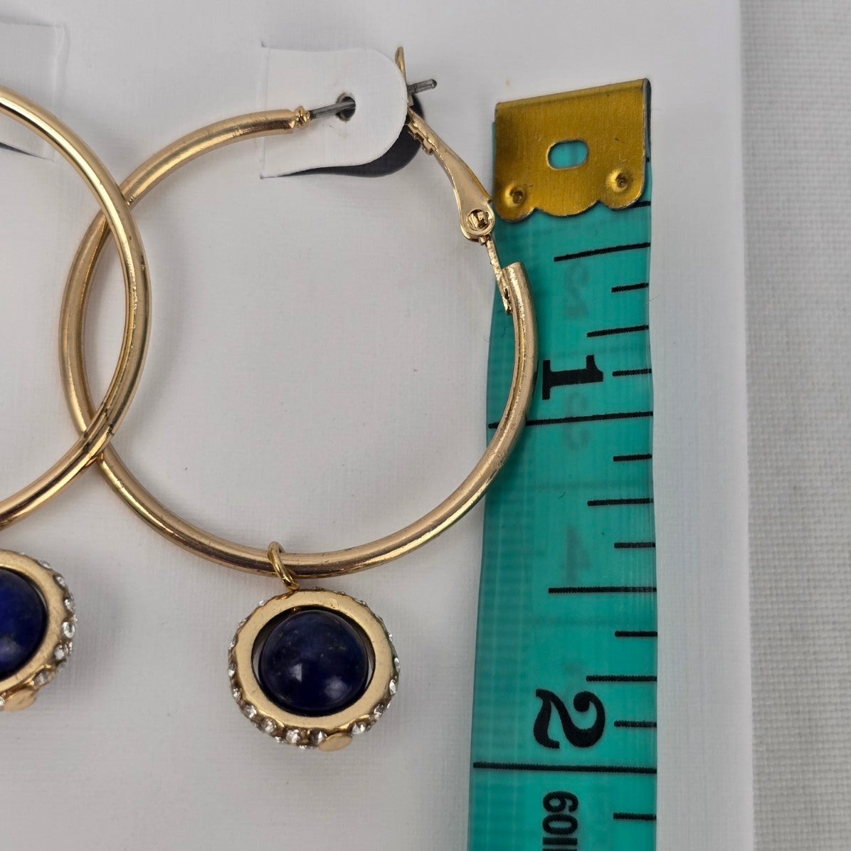 Etereo Gold Tone Blue Lapis Semi Precious Stone Hoop Earrings