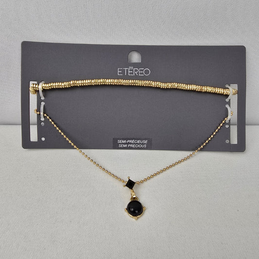 Etereo Gold Tone Black Stone 2 Layer Choker Necklace