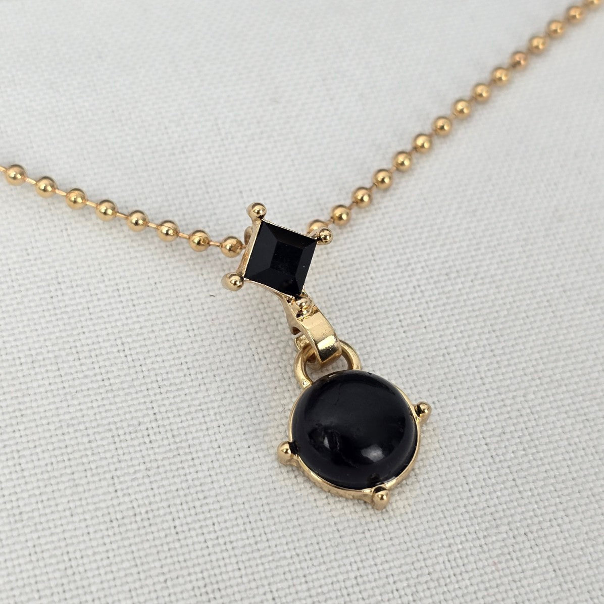 Etereo Gold Tone Black Stone 2 Layer Choker Necklace