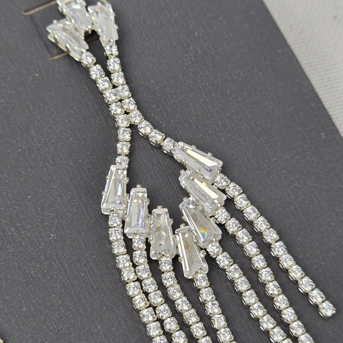 Etereo Silver Cubic Zirconia Crystal Chandelier Earrings