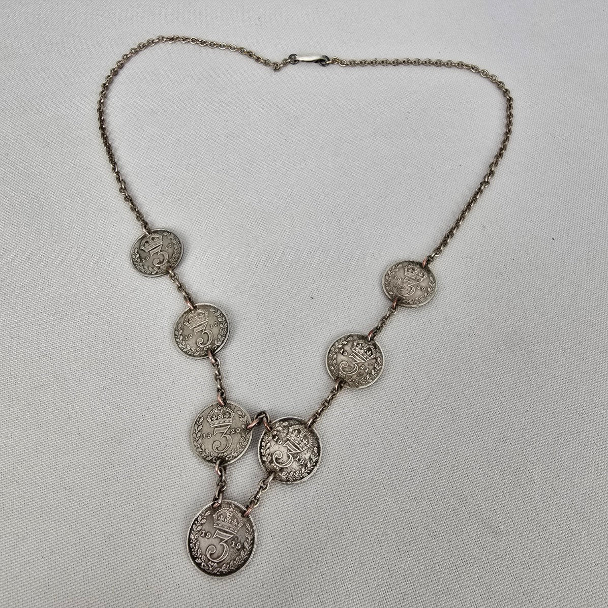 Antique British Silver King George V 3 Pence 1912-1921 Necklace
