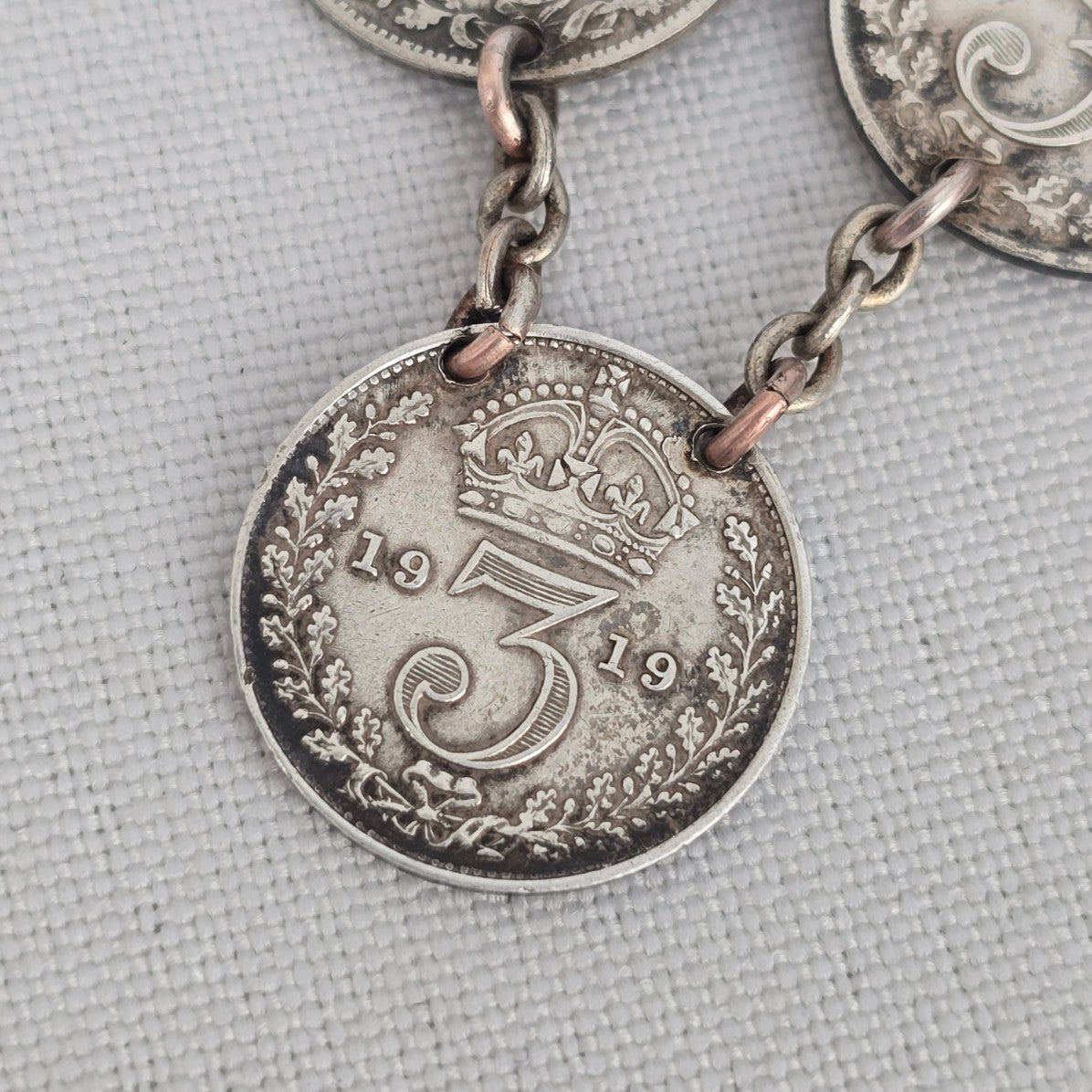 Antique British Silver King George V 3 Pence 1912-1921 Necklace