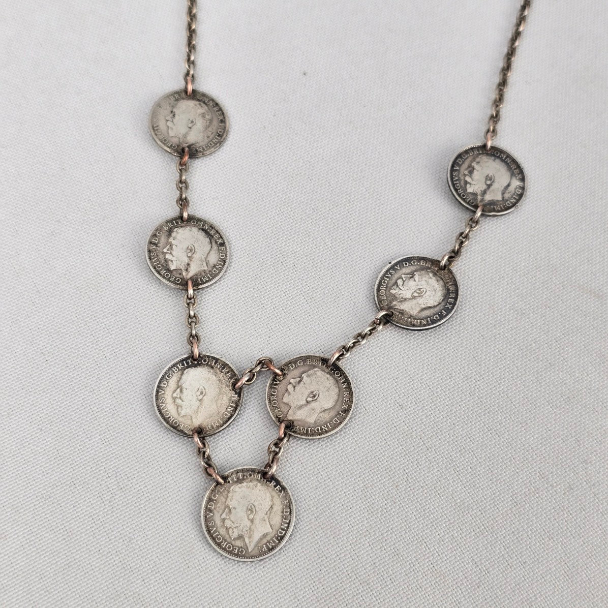 Antique British Silver King George V 3 Pence 1912-1921 Necklace