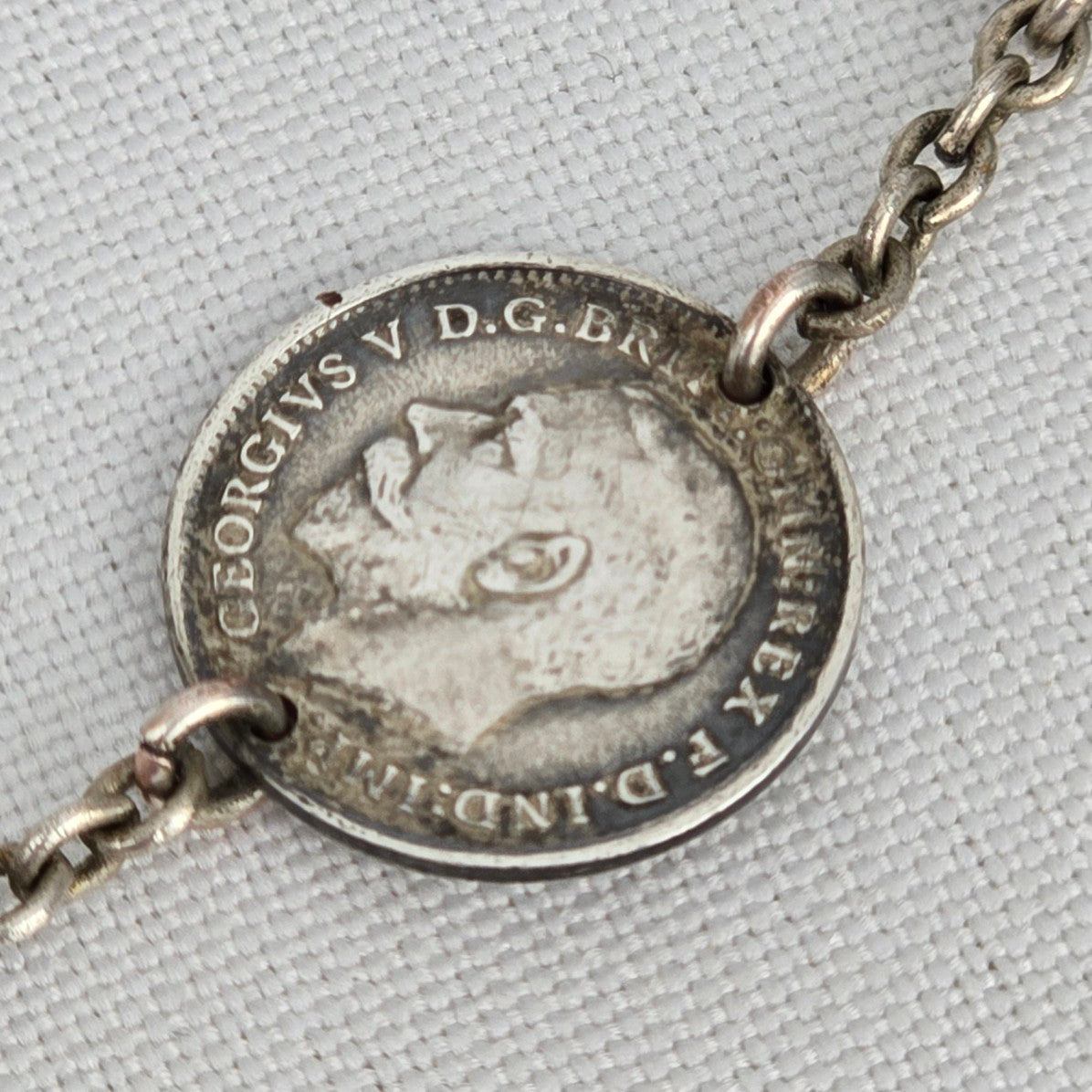 Antique British Silver King George V 3 Pence 1912-1921 Necklace