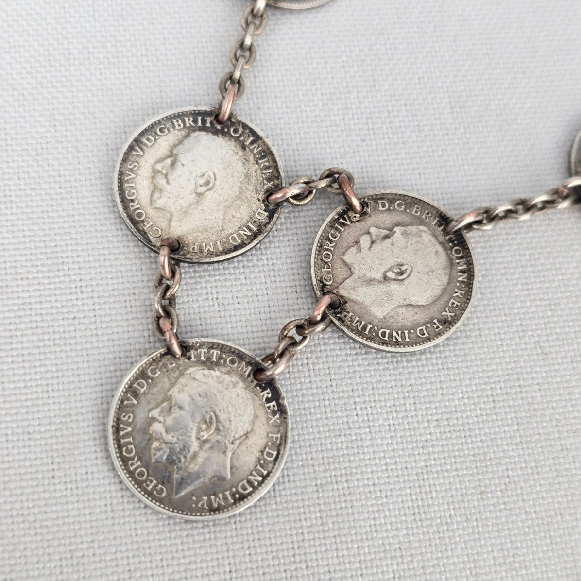 Antique British Silver King George V 3 Pence 1912-1921 Necklace