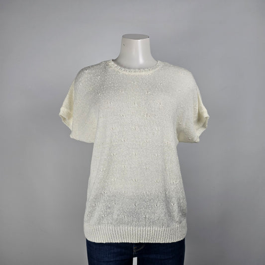 Vintage Tan Jay Cream Knit Short Sleeve Sweater Size M