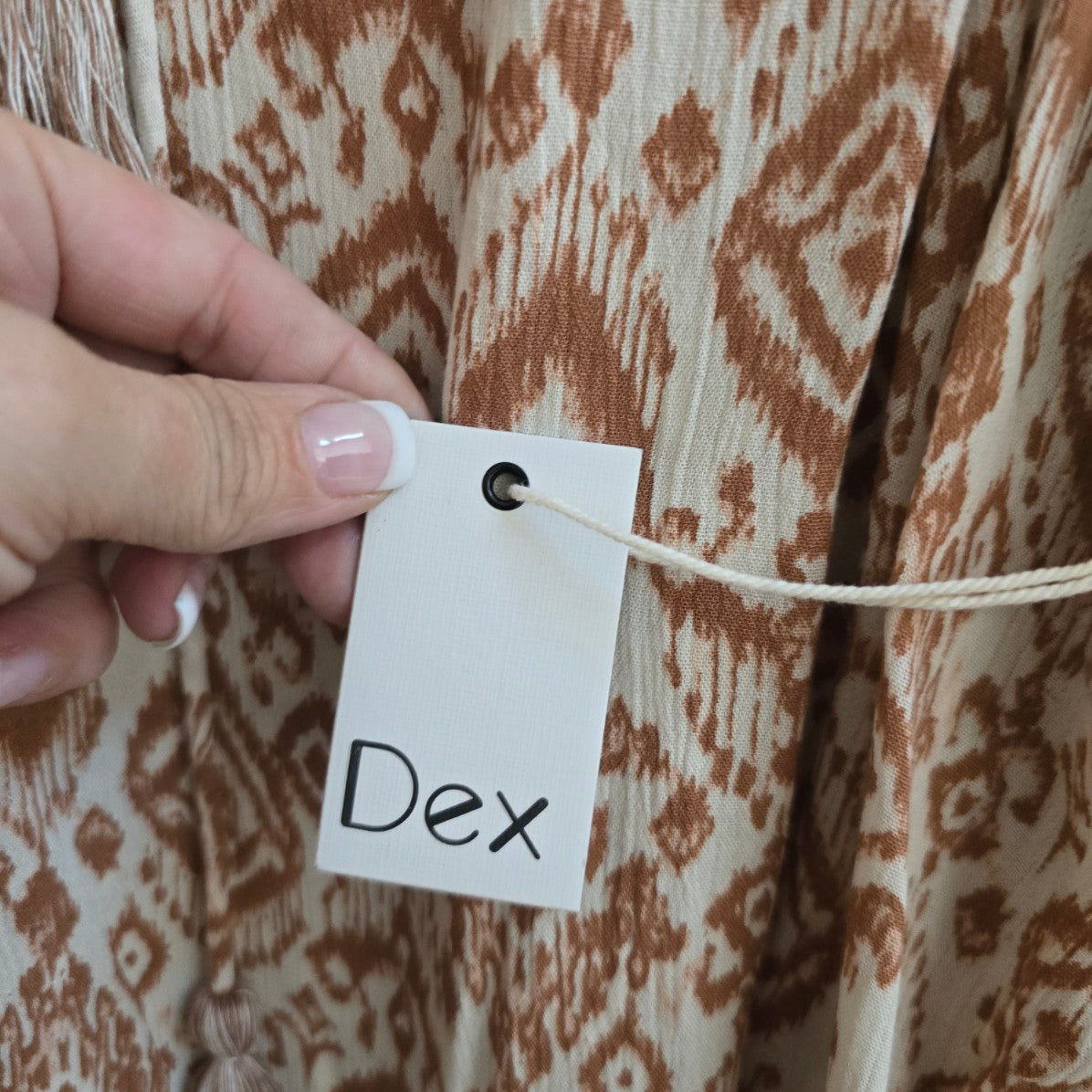 Dex Brown Aztec Print Peasant Blouse Size M