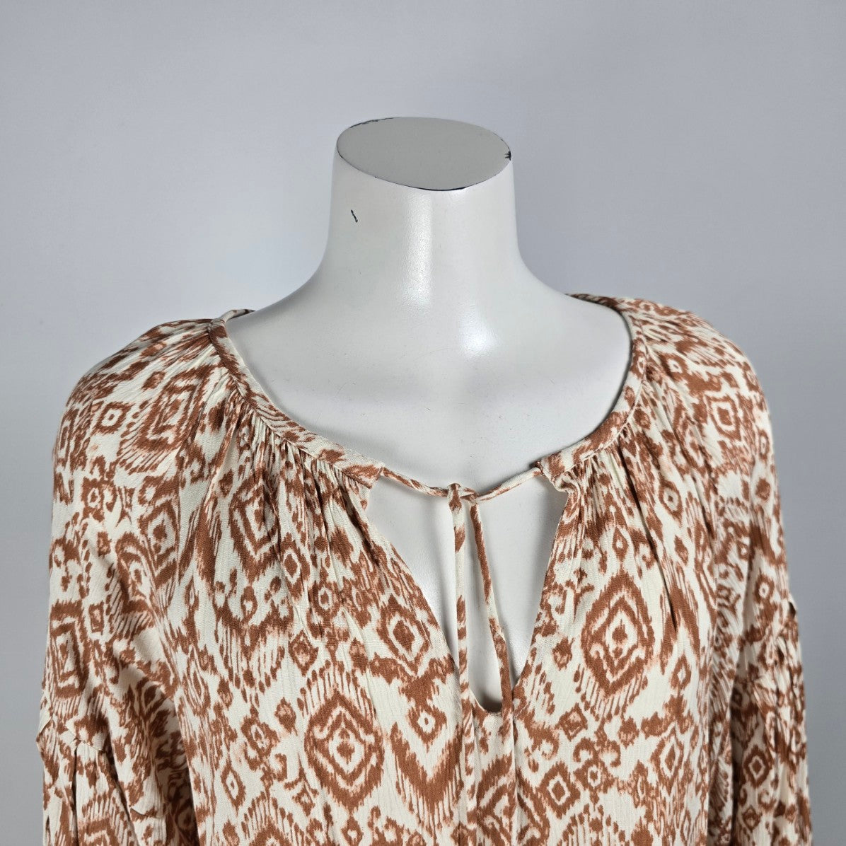 Dex Brown Aztec Print Peasant Blouse Size M