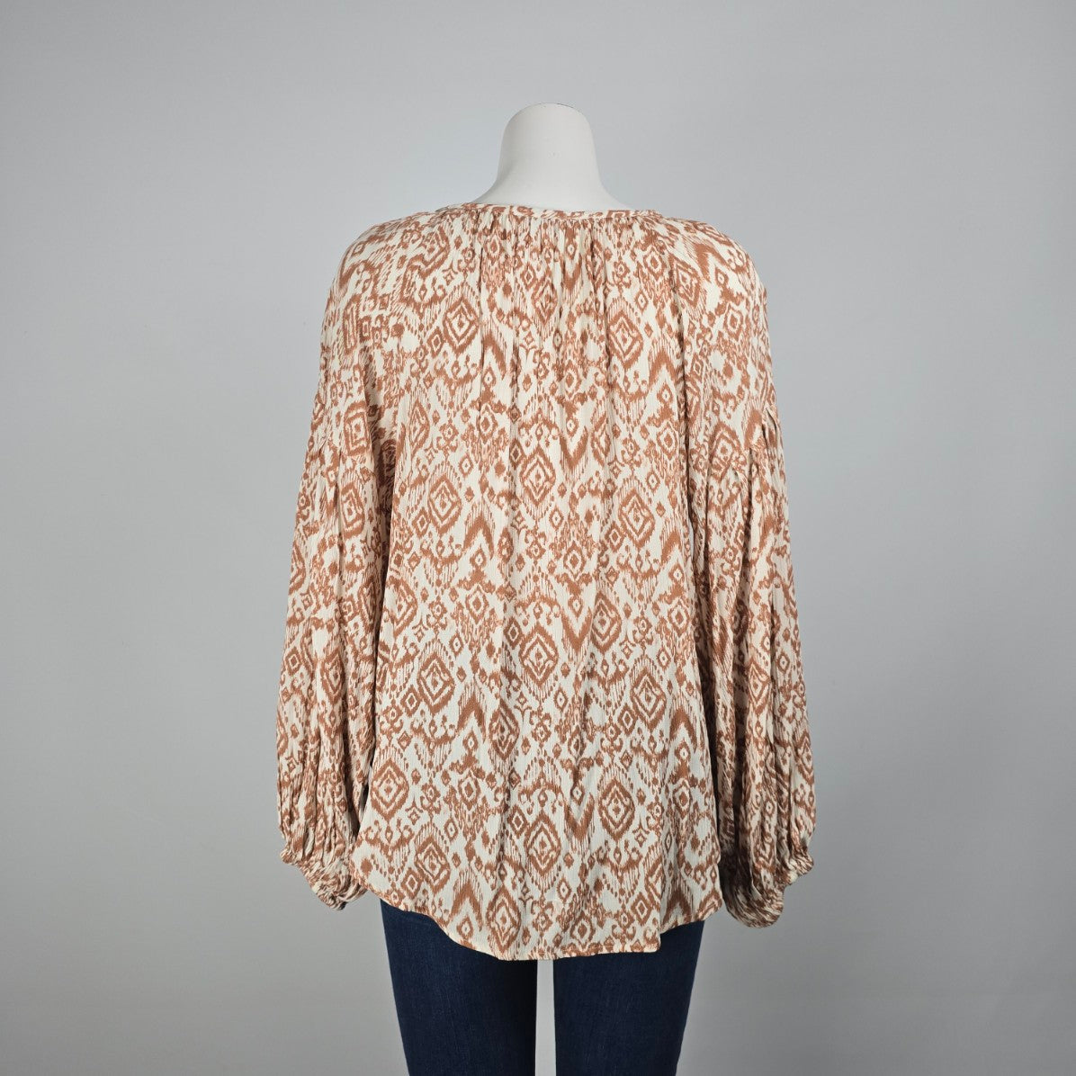 Dex Brown Aztec Print Peasant Blouse Size M