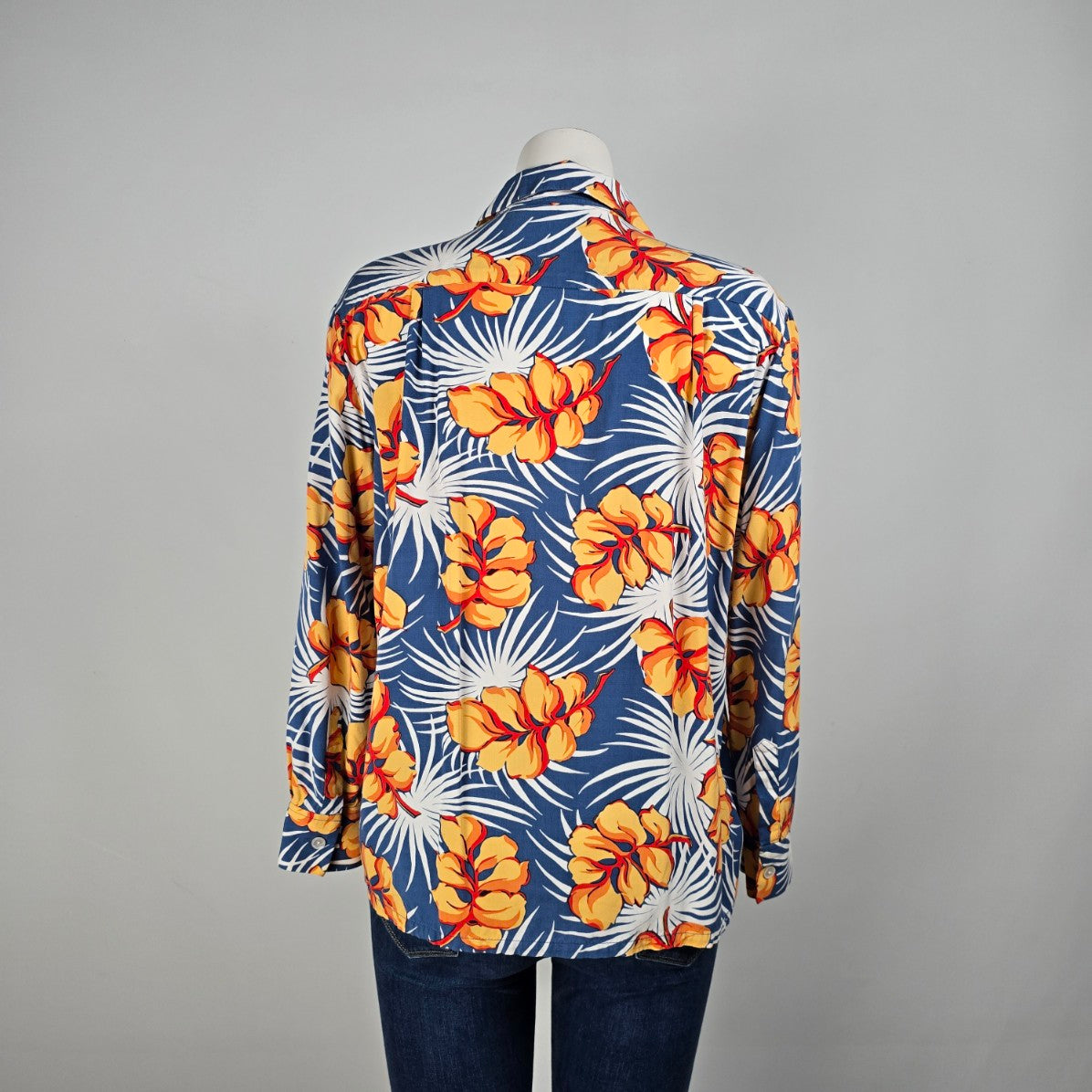 Relax Tommy Bahama Blue Tropical Print Button Up Blouse Top Size S