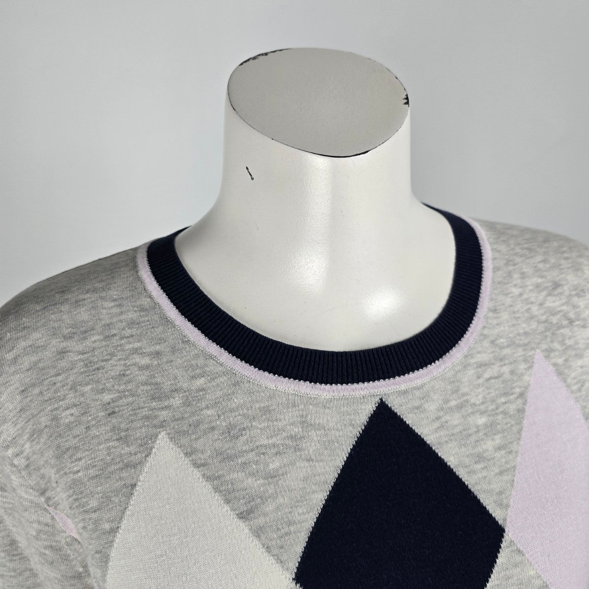 J. Crew Grey Cotton Argyle Print Knit Sweater Size M