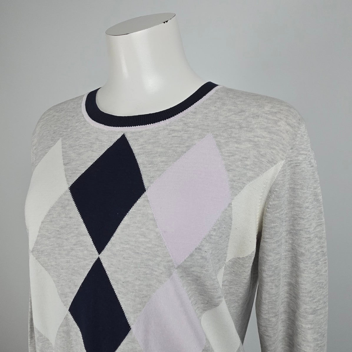 J. Crew Grey Cotton Argyle Print Knit Sweater Size M