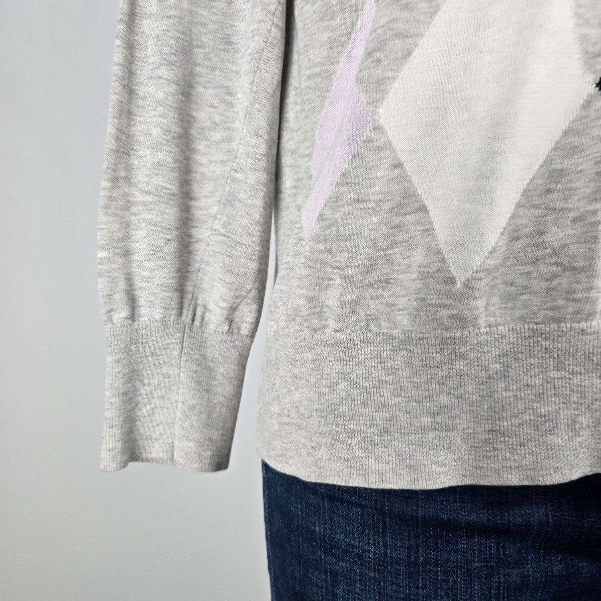J. Crew Grey Cotton Argyle Print Knit Sweater Size M
