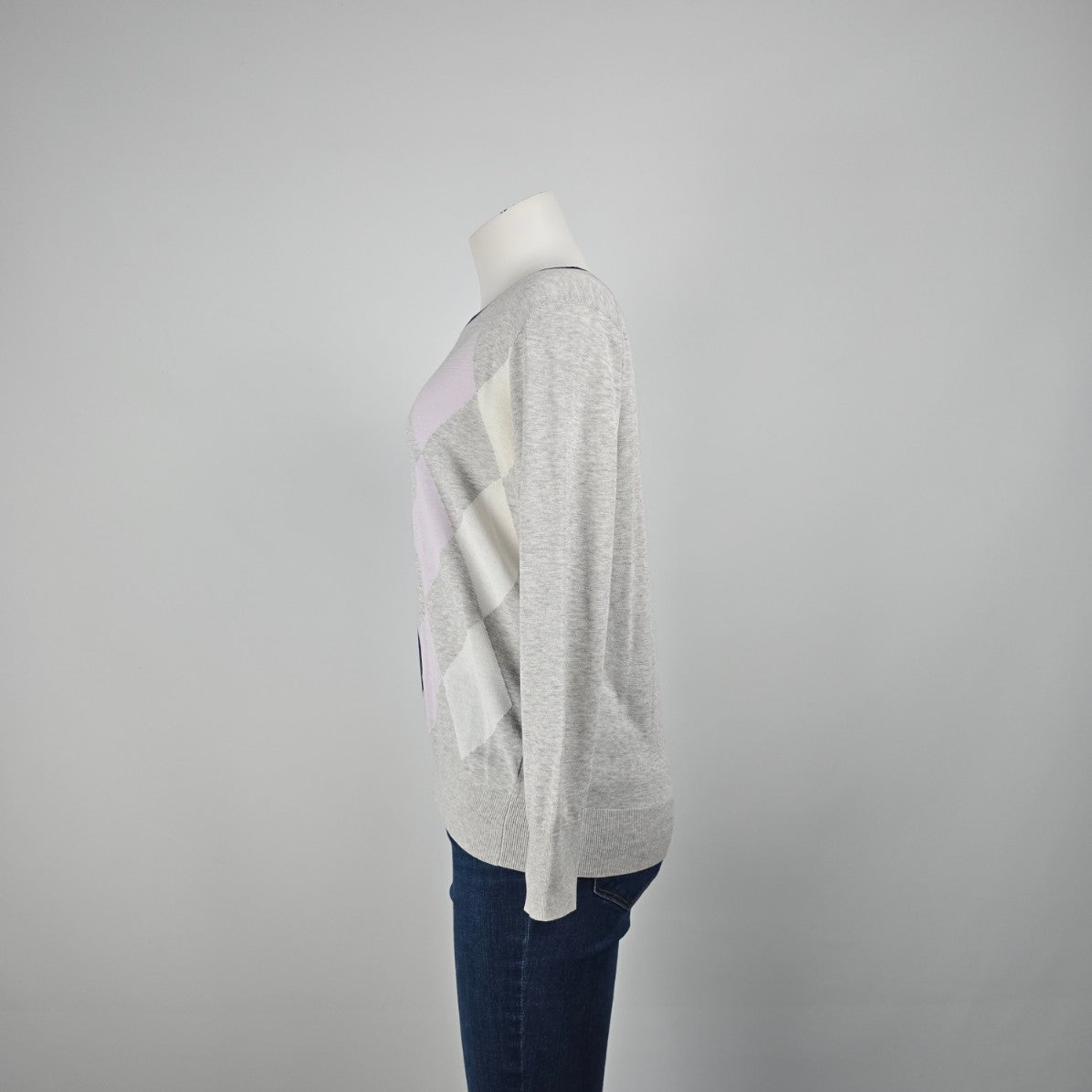J. Crew Grey Cotton Argyle Print Knit Sweater Size M