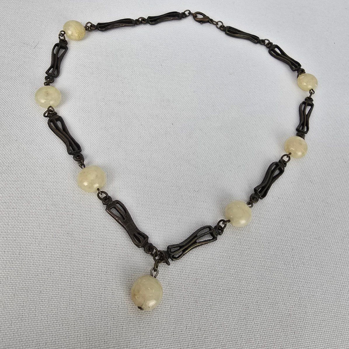Brown & Cream Beaded Drop Pendant Collar Necklace
