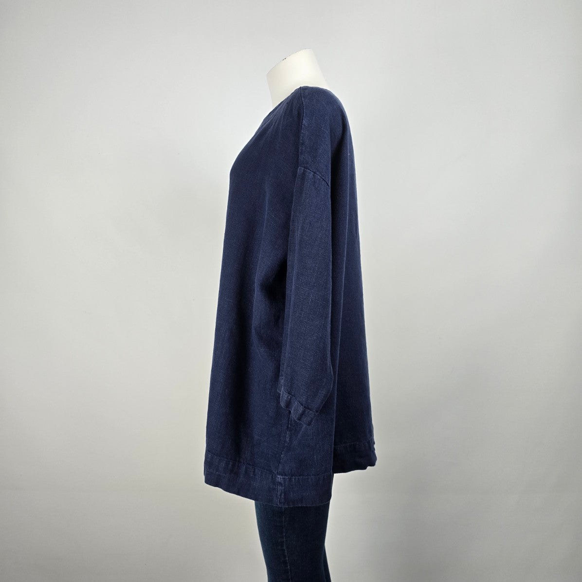 Bryn Walker Navy Blue Linen Long Sleeve Blouse Size XS