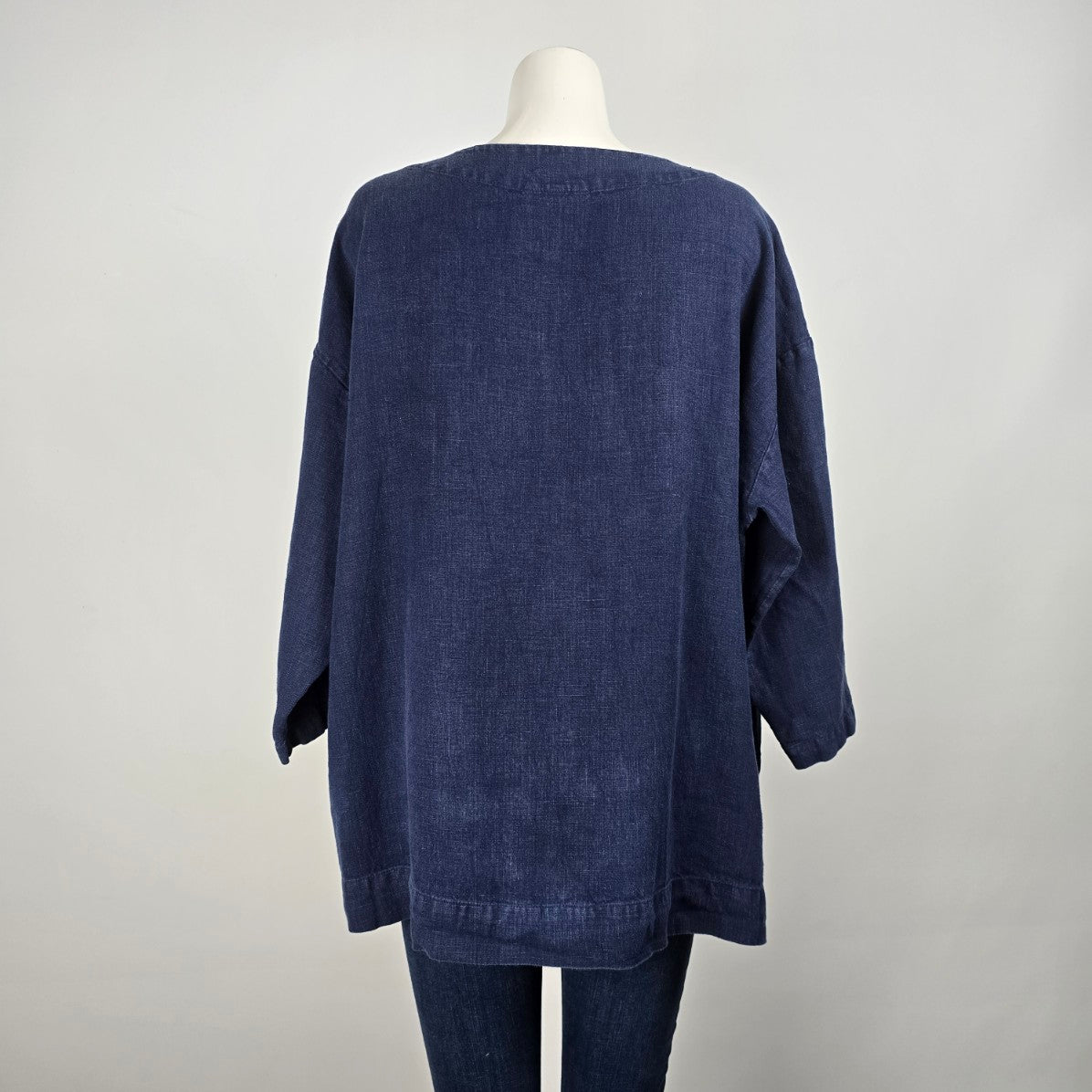 Bryn Walker Navy Blue Linen Long Sleeve Blouse Size XS