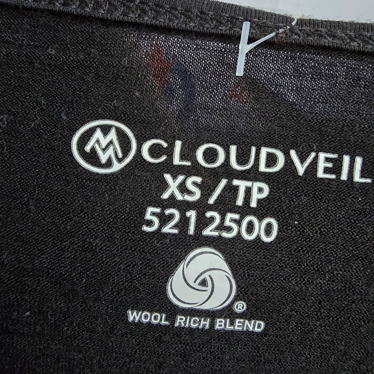Cloud Veil Black Merino Wool Base Layer Long Sleeve Top Size XS
