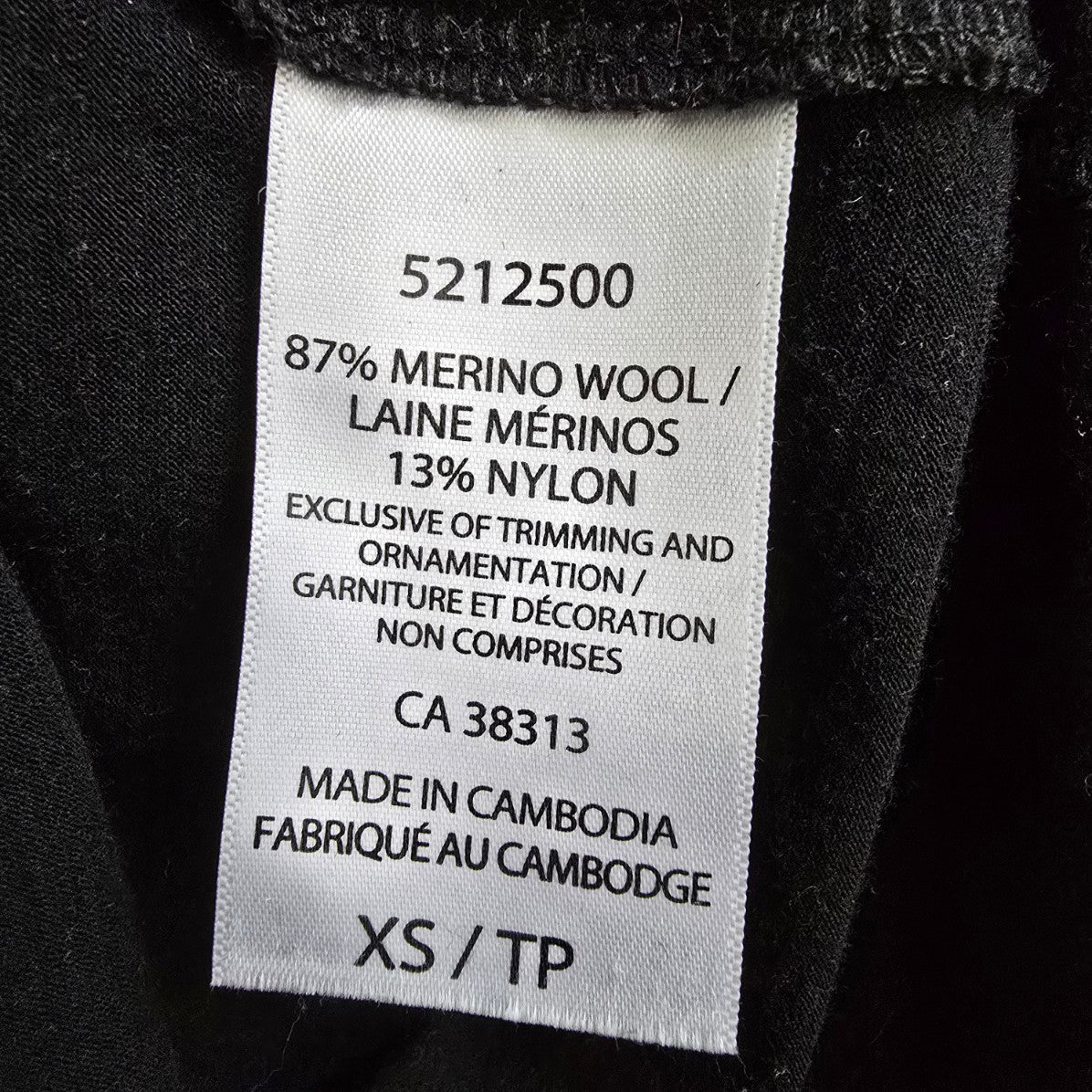 Cloud Veil Black Merino Wool Base Layer Long Sleeve Top Size XS