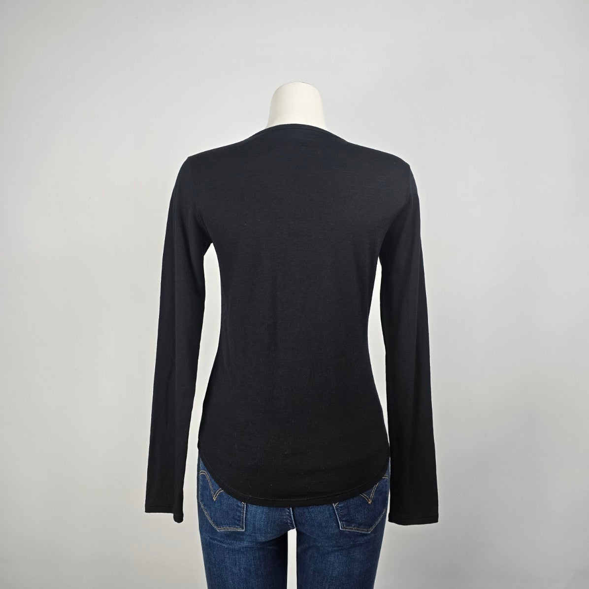 Cloud Veil Black Merino Wool Base Layer Long Sleeve Top Size XS